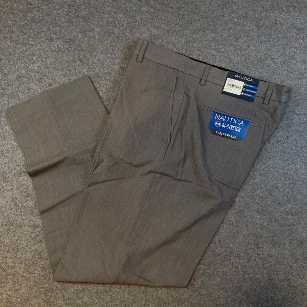 Nautica Mens Bi-Stretch Performance Dress Pants Light Gray 34x30 E005ANCH Travel